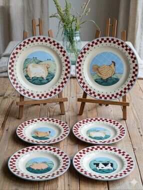 Country Farm Animal Plates/Set Of 6/ Cottagecore/ Tienshan STONEWARE